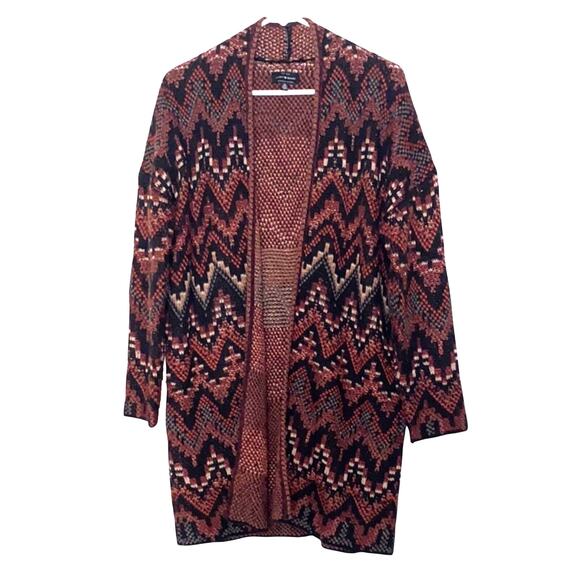 Lucky Brand Sweaters - Lucky Brand Black and Brown Long Geometric Cardigan Sweater